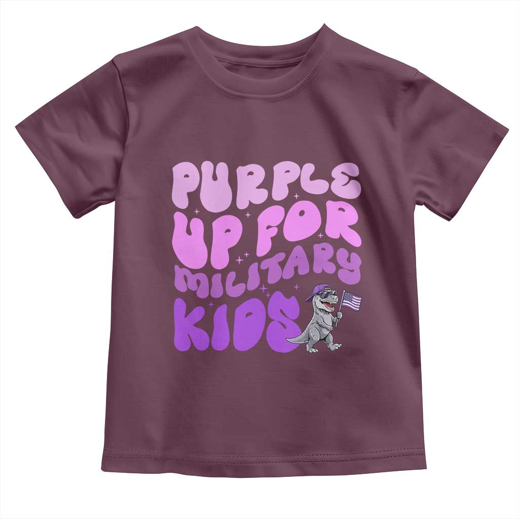 Purple Up For Military Kids Toddler T Shirt Groovy Dino Dinosaur Military Child Month