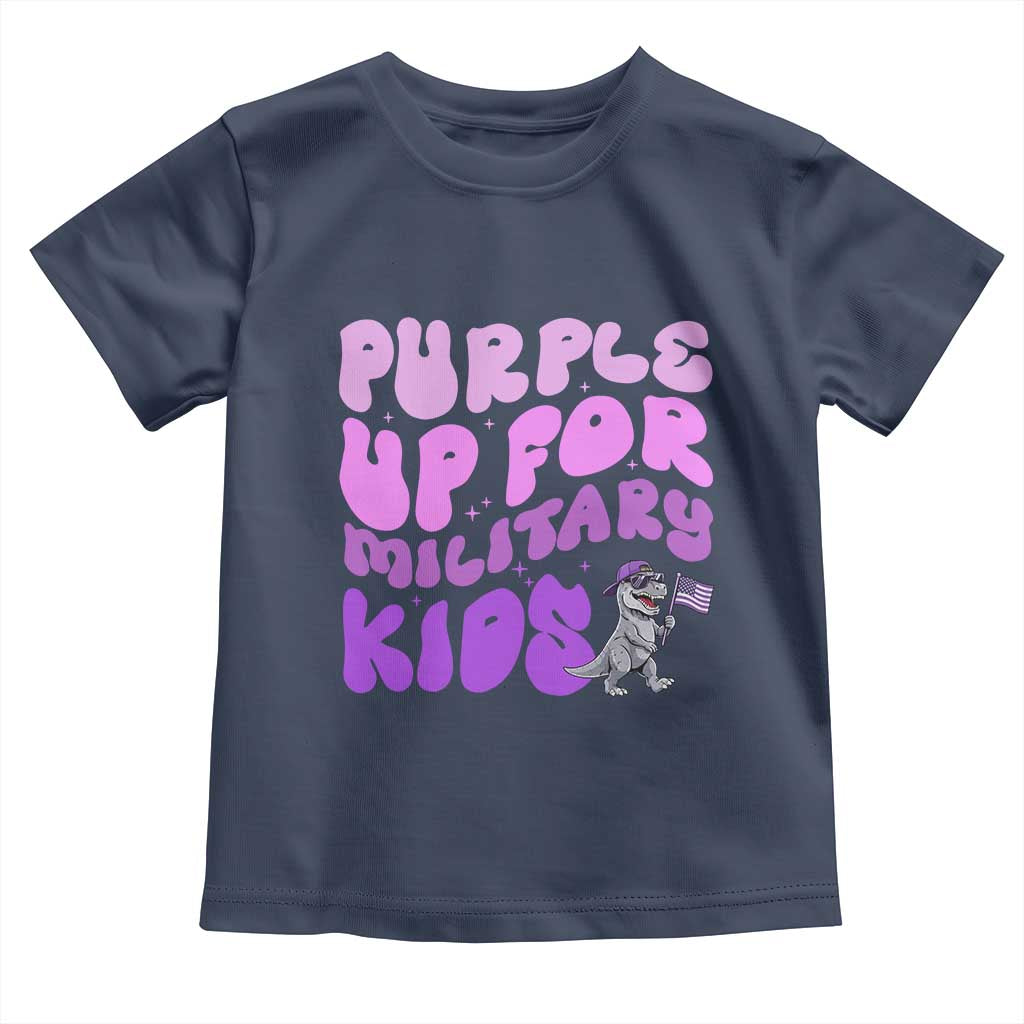 Purple Up For Military Kids Toddler T Shirt Groovy Dino Dinosaur Military Child Month