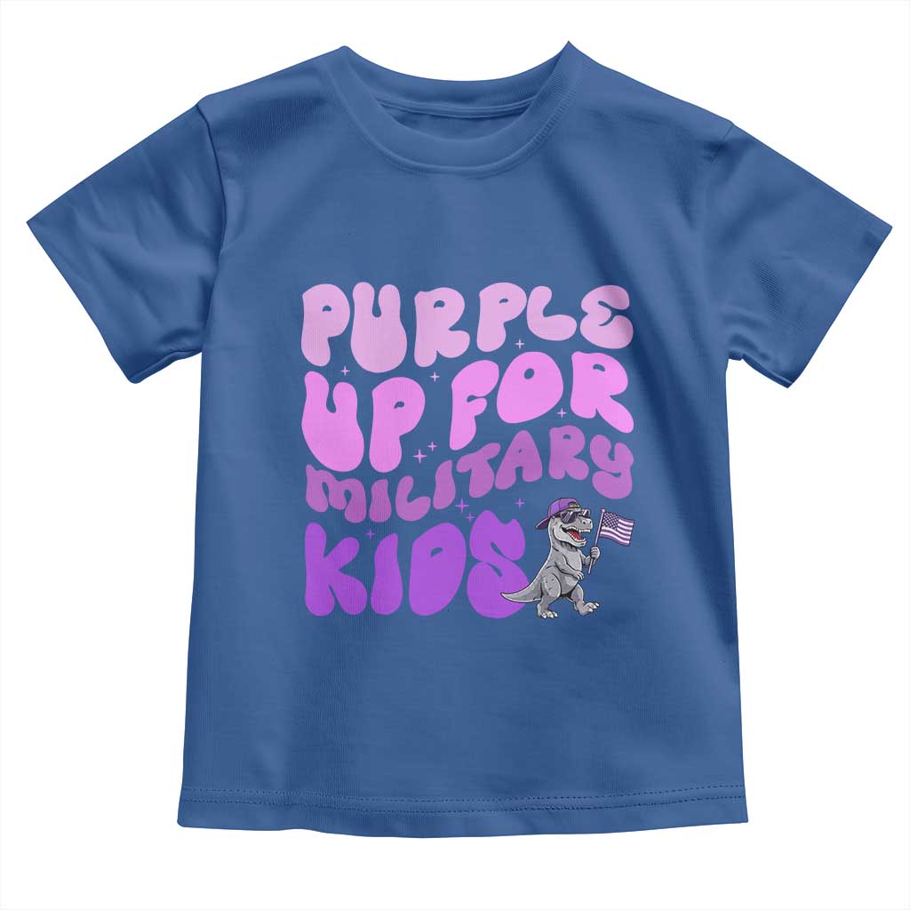 Purple Up For Military Kids Toddler T Shirt Groovy Dino Dinosaur Military Child Month
