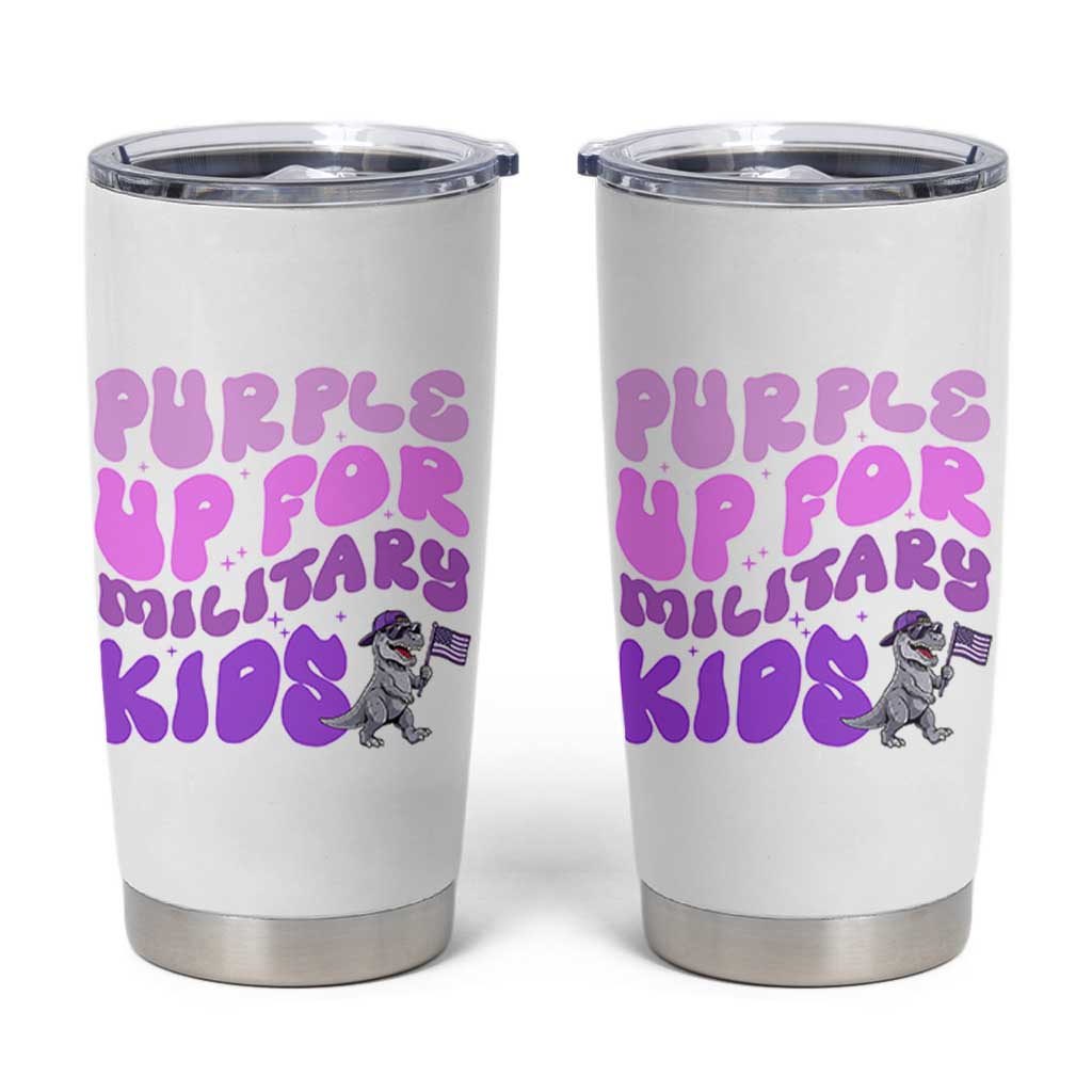 Purple Up For Military Kids Tumbler Cup Groovy Dino Dinosaur Military Child Month