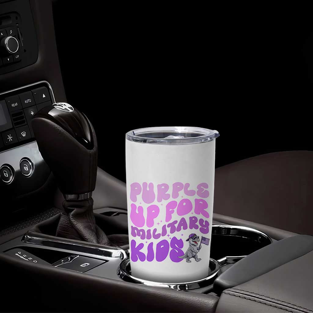 Purple Up For Military Kids Tumbler Cup Groovy Dino Dinosaur Military Child Month