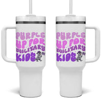 Purple Up For Military Kids Tumbler With Handle Groovy Dino Dinosaur Military Child Month