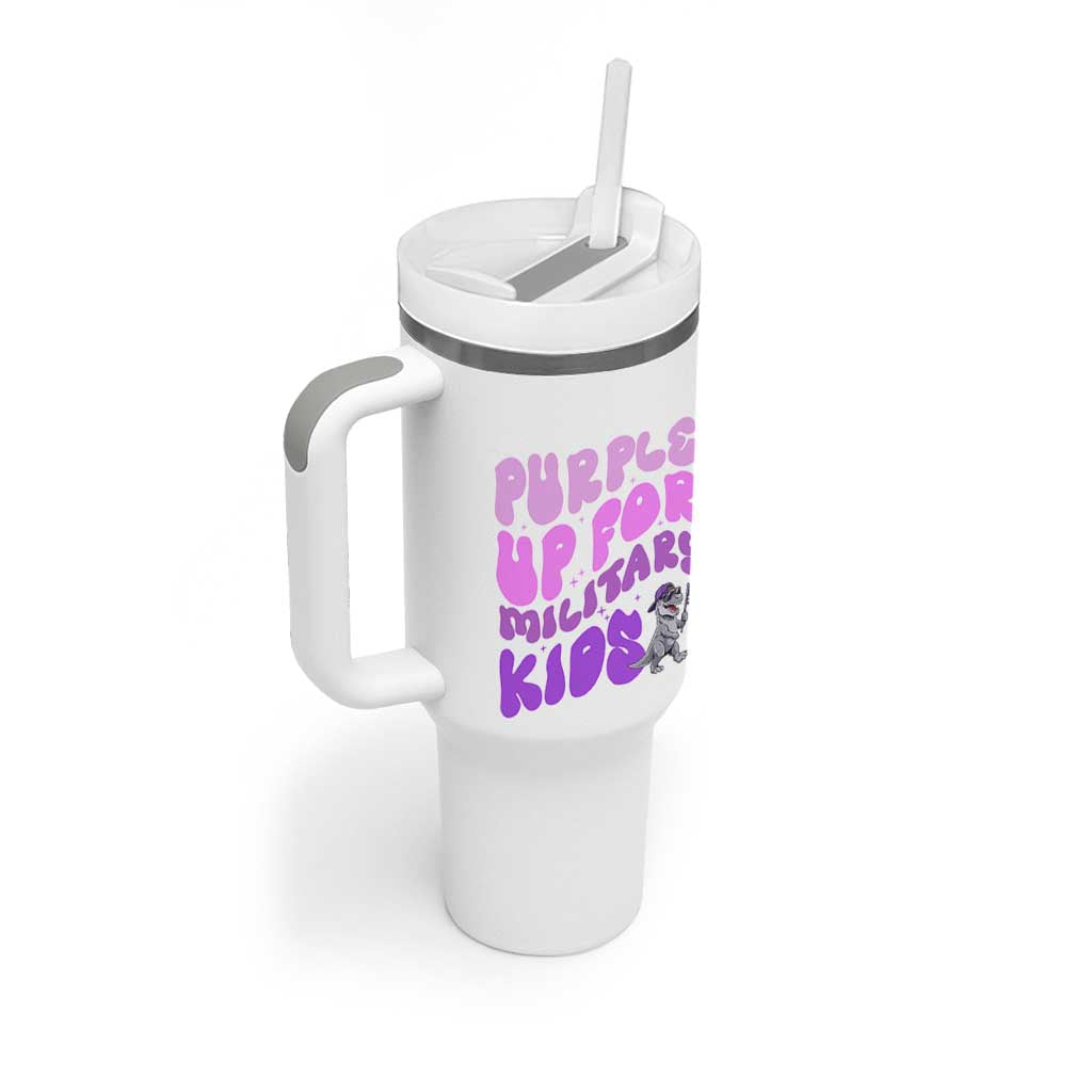Purple Up For Military Kids Tumbler With Handle Groovy Dino Dinosaur Military Child Month