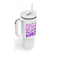 Purple Up For Military Kids Tumbler With Handle Groovy Dino Dinosaur Military Child Month