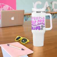 Purple Up For Military Kids Tumbler With Handle Groovy Dino Dinosaur Military Child Month
