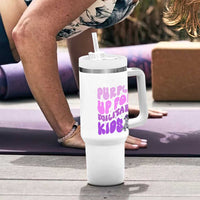 Purple Up For Military Kids Tumbler With Handle Groovy Dino Dinosaur Military Child Month