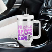 Purple Up For Military Kids Tumbler With Handle Groovy Dino Dinosaur Military Child Month