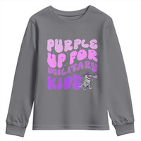 Purple Up For Military Kids Youth Sweatshirt Groovy Dino Dinosaur Military Child Month