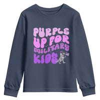Purple Up For Military Kids Youth Sweatshirt Groovy Dino Dinosaur Military Child Month