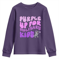 Purple Up For Military Kids Youth Sweatshirt Groovy Dino Dinosaur Military Child Month