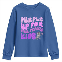 Purple Up For Military Kids Youth Sweatshirt Groovy Dino Dinosaur Military Child Month