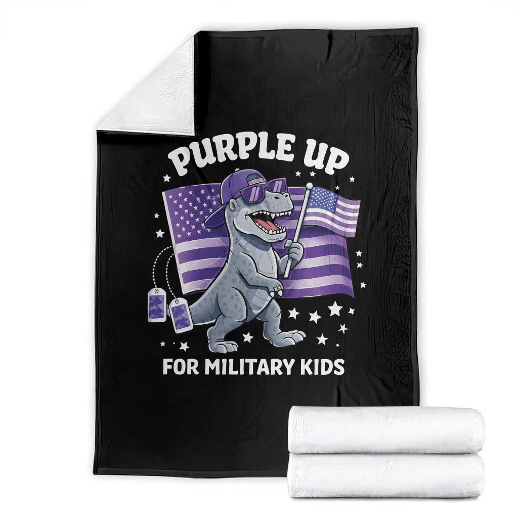 Dinosaur Military Kids Throw Blanket Purple Up For Military Child Month Patriotic USA Flag