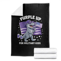 Dinosaur Military Kids Throw Blanket Purple Up For Military Child Month Patriotic USA Flag