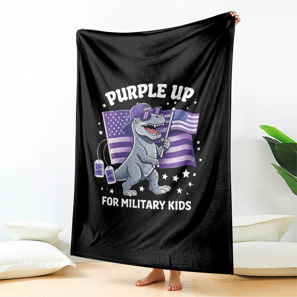 Dinosaur Military Kids Throw Blanket Purple Up For Military Child Month Patriotic USA Flag