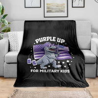 Dinosaur Military Kids Throw Blanket Purple Up For Military Child Month Patriotic USA Flag