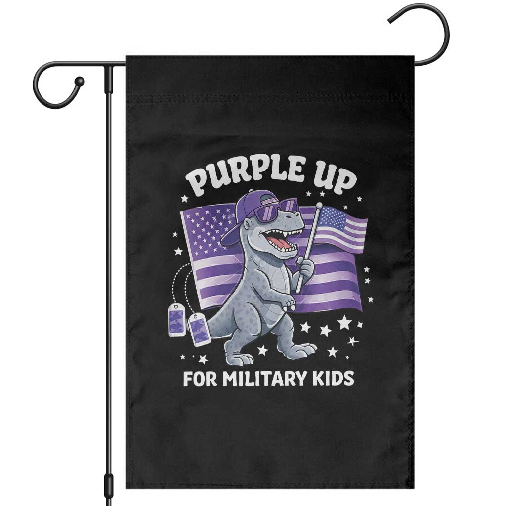 Dinosaur Military Kids Garden Flag Purple Up For Military Child Month Patriotic USA Flag