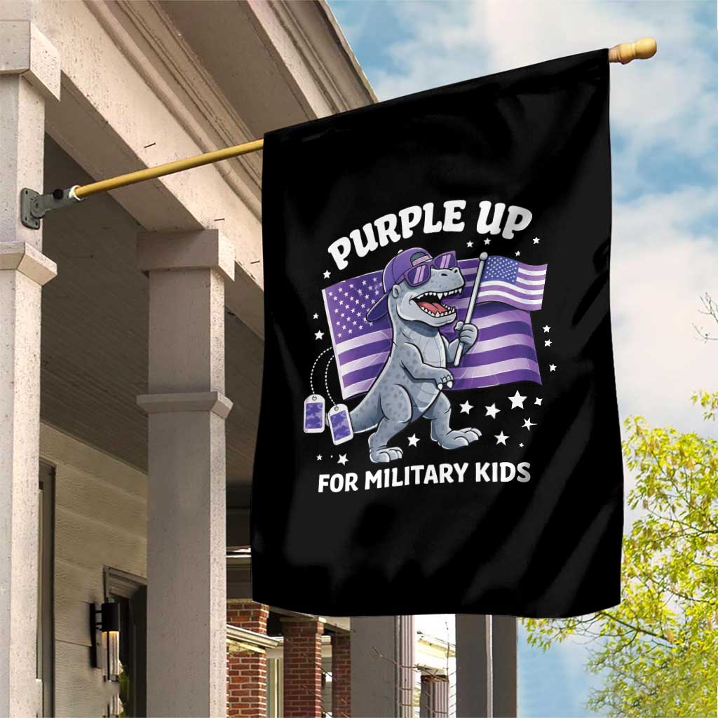 Dinosaur Military Kids Garden Flag Purple Up For Military Child Month Patriotic USA Flag