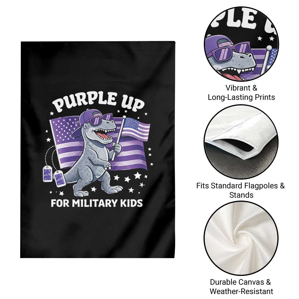Dinosaur Military Kids Garden Flag Purple Up For Military Child Month Patriotic USA Flag