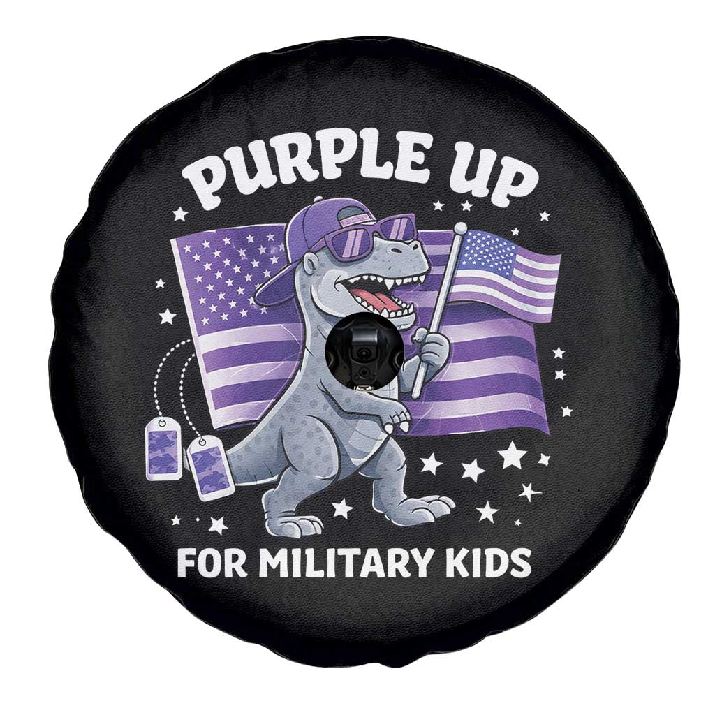Dinosaur Military Kids Spare Tire Cover Purple Up For Military Child Month Patriotic USA Flag