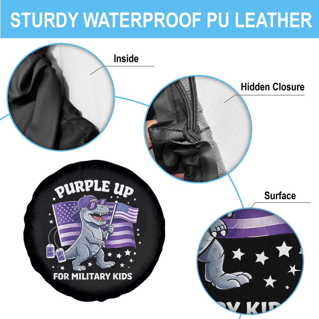 Dinosaur Military Kids Spare Tire Cover Purple Up For Military Child Month Patriotic USA Flag