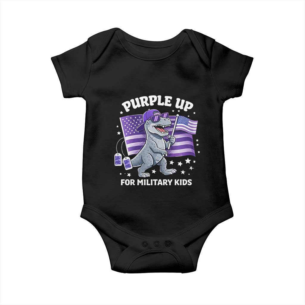 Dinosaur Military Kids Baby Onesie Purple Up For Military Child Month Patriotic USA Flag