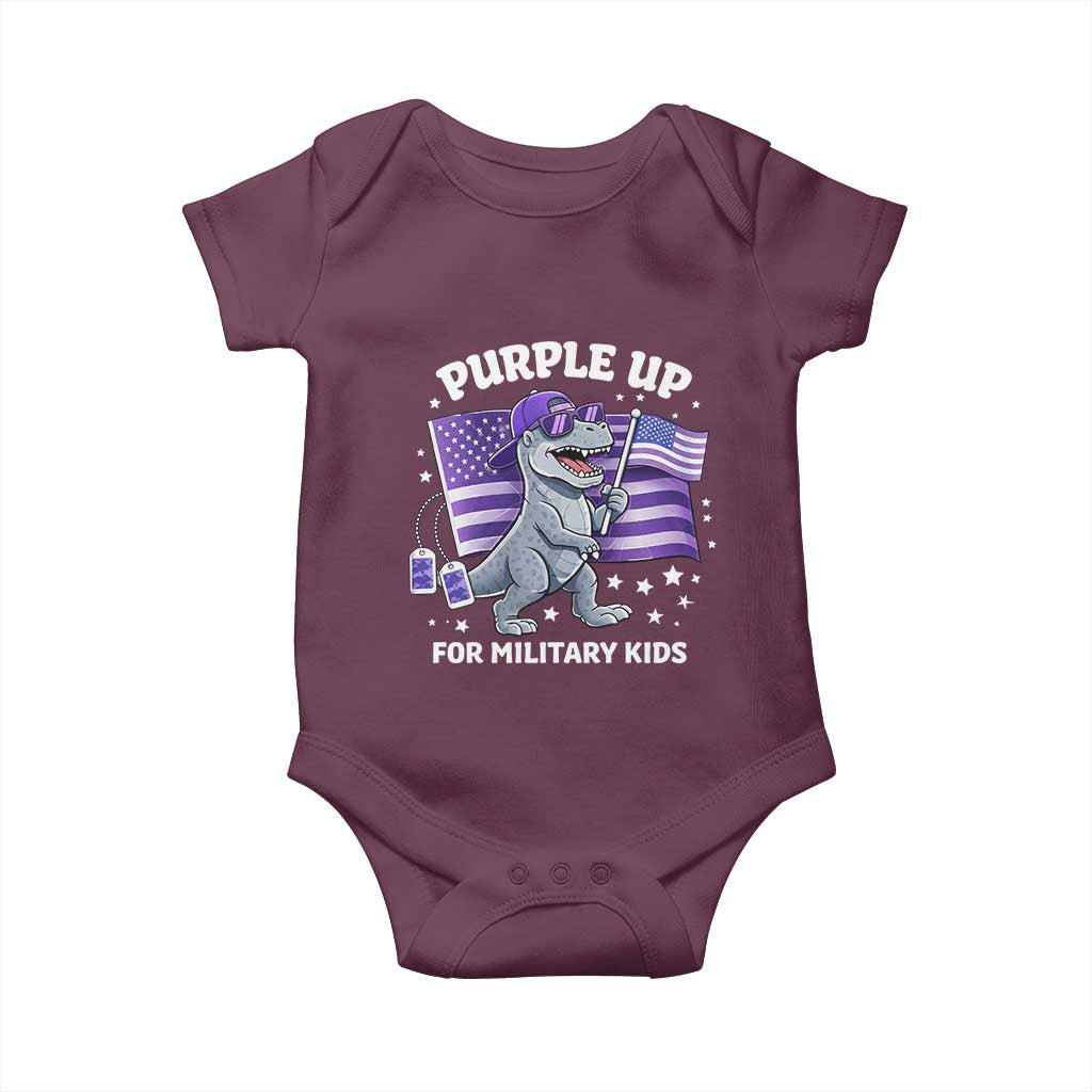 Dinosaur Military Kids Baby Onesie Purple Up For Military Child Month Patriotic USA Flag