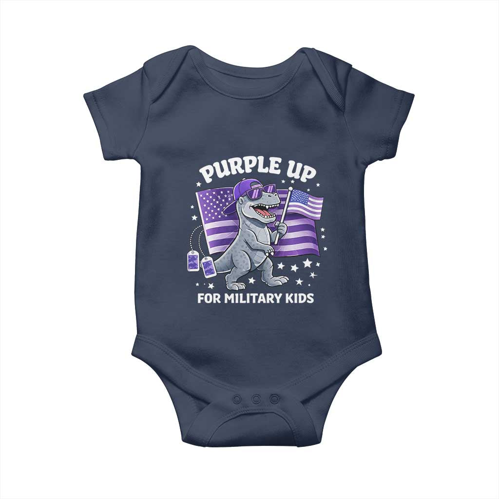 Dinosaur Military Kids Baby Onesie Purple Up For Military Child Month Patriotic USA Flag