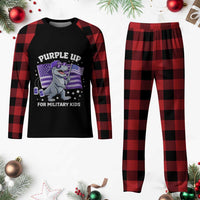 Dinosaur Military Kids Plaid Pajama Set Purple Up For Military Child Month Patriotic USA Flag