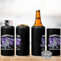 Dinosaur Military Kids 4 in 1 Can Cooler Tumbler Purple Up For Military Child Month Patriotic USA Flag