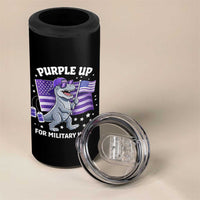 Dinosaur Military Kids 4 in 1 Can Cooler Tumbler Purple Up For Military Child Month Patriotic USA Flag