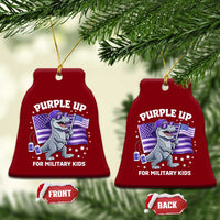 Dinosaur Military Kids Ceramic Ornament Purple Up For Military Child Month Patriotic USA Flag