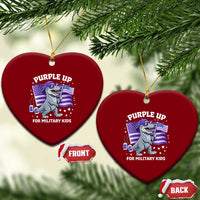 Dinosaur Military Kids Ceramic Ornament Purple Up For Military Child Month Patriotic USA Flag