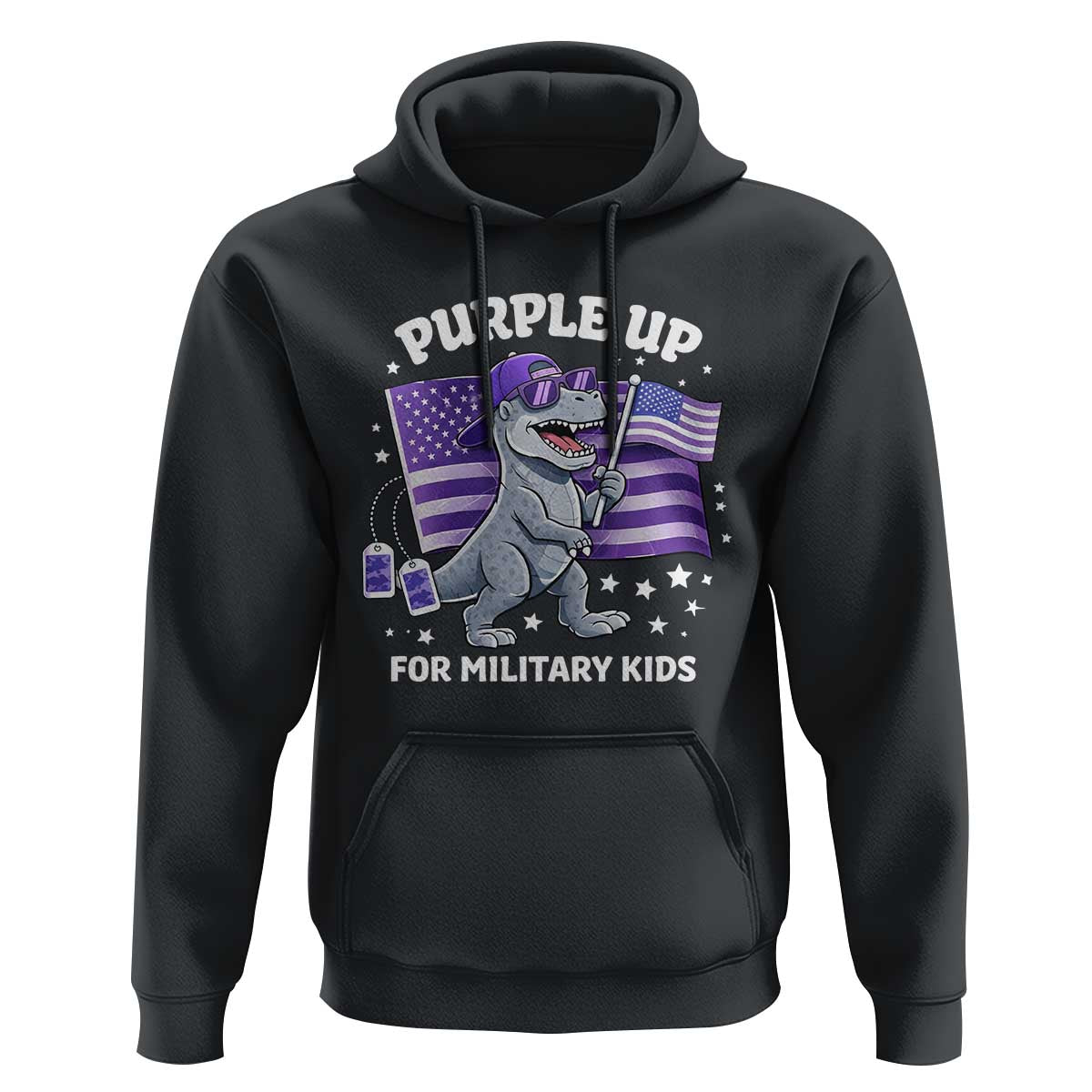Dinosaur Military Kids Hoodie Purple Up For Military Child Month Patriotic USA Flag