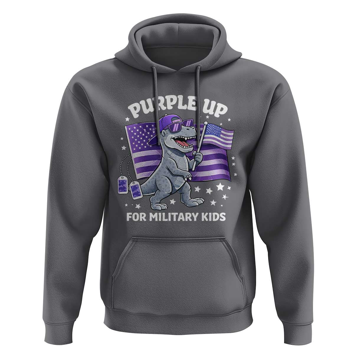 Dinosaur Military Kids Hoodie Purple Up For Military Child Month Patriotic USA Flag