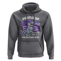 Dinosaur Military Kids Hoodie Purple Up For Military Child Month Patriotic USA Flag
