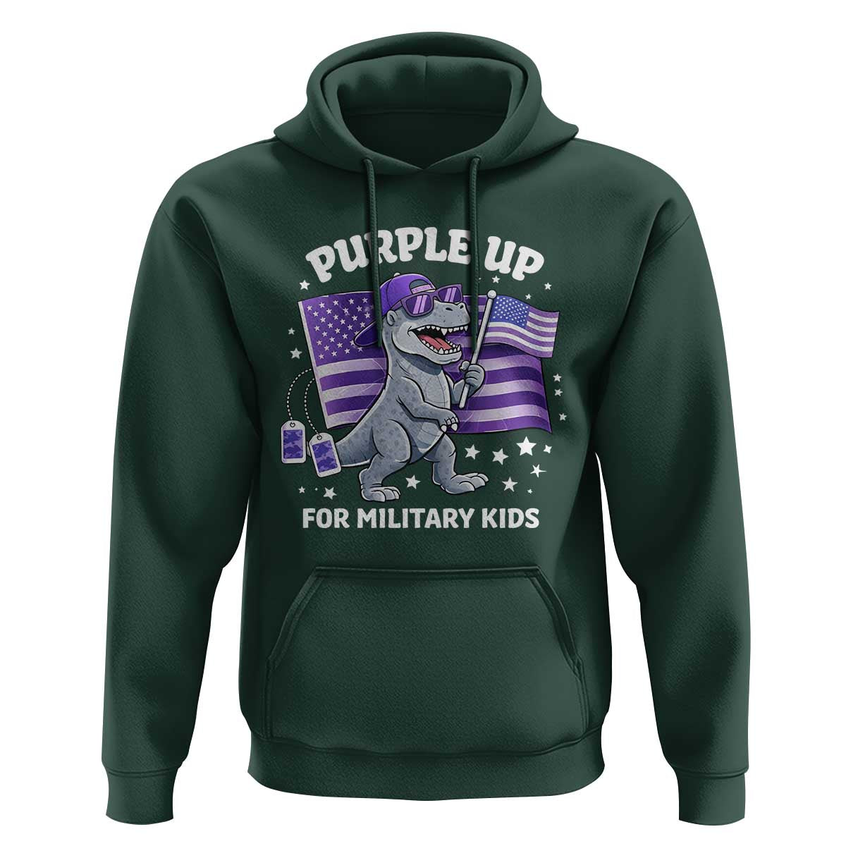 Dinosaur Military Kids Hoodie Purple Up For Military Child Month Patriotic USA Flag