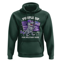 Dinosaur Military Kids Hoodie Purple Up For Military Child Month Patriotic USA Flag