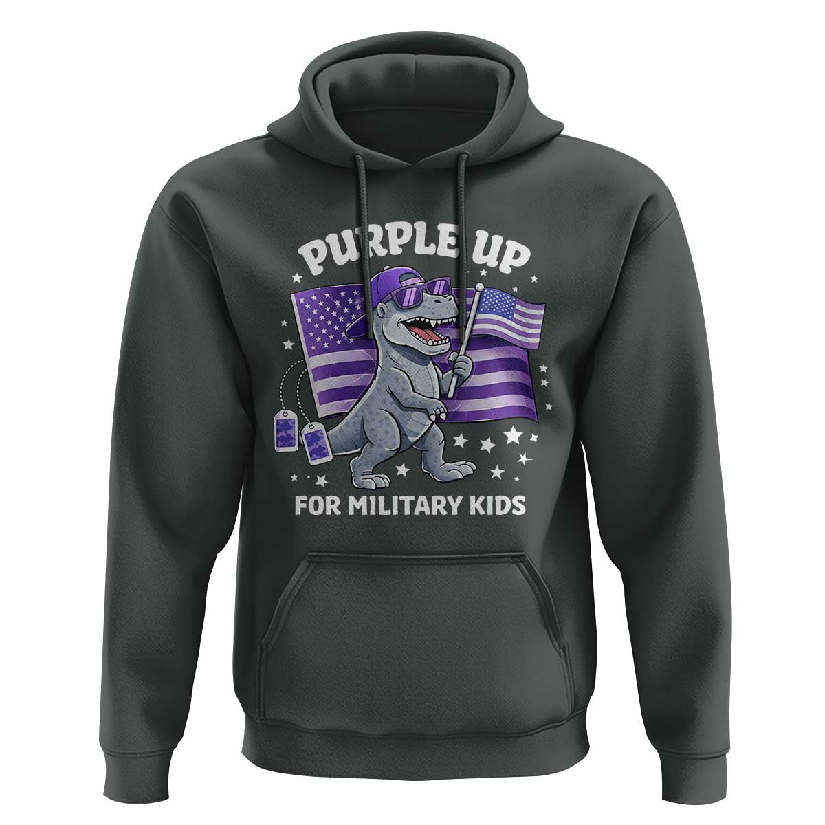 Dinosaur Military Kids Hoodie Purple Up For Military Child Month Patriotic USA Flag