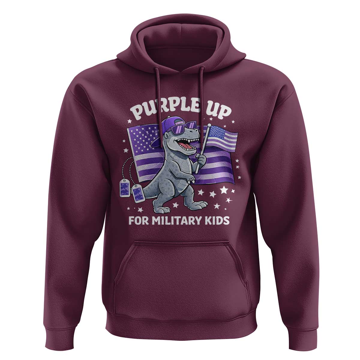 Dinosaur Military Kids Hoodie Purple Up For Military Child Month Patriotic USA Flag