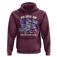 Dinosaur Military Kids Hoodie Purple Up For Military Child Month Patriotic USA Flag