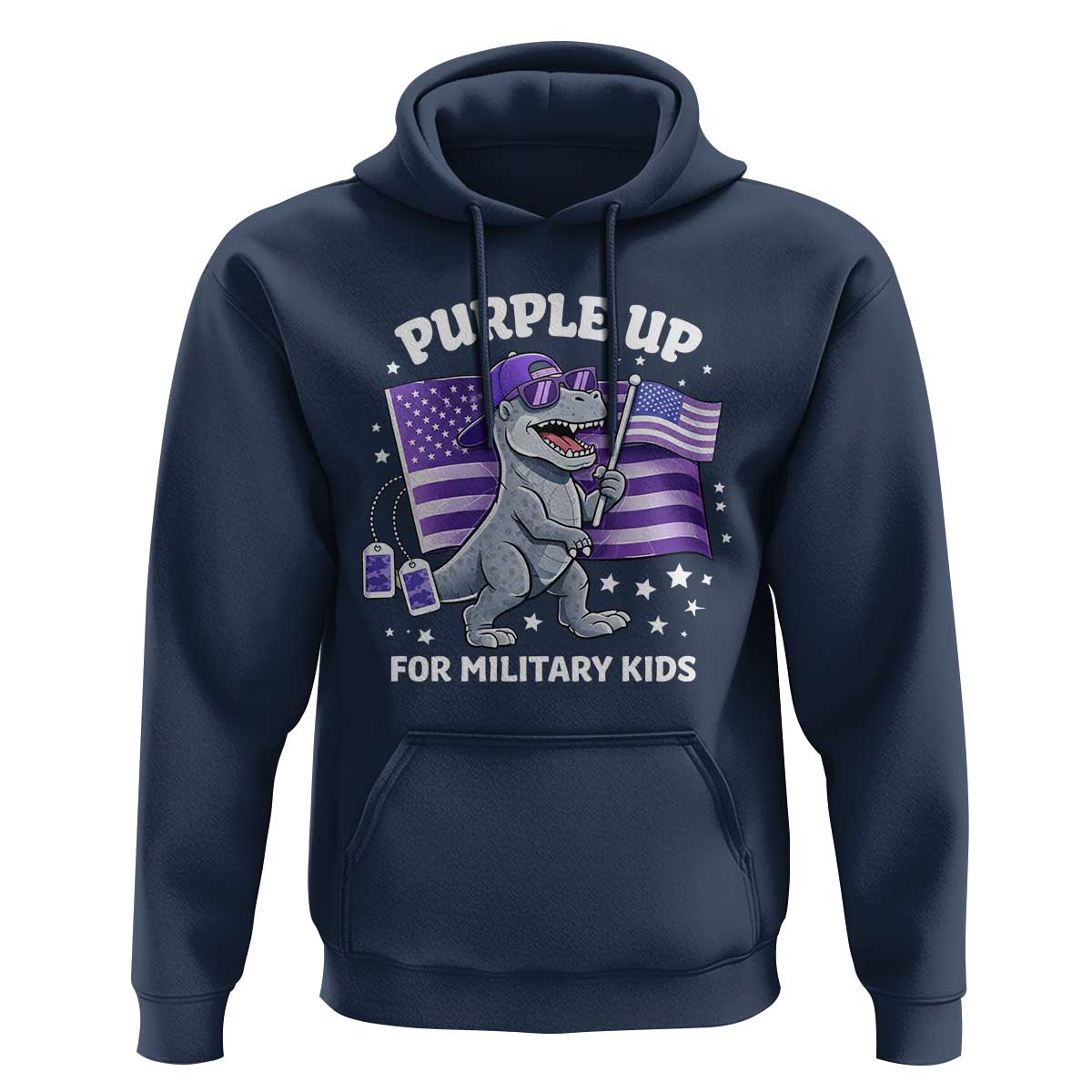 Dinosaur Military Kids Hoodie Purple Up For Military Child Month Patriotic USA Flag