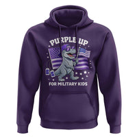 Dinosaur Military Kids Hoodie Purple Up For Military Child Month Patriotic USA Flag