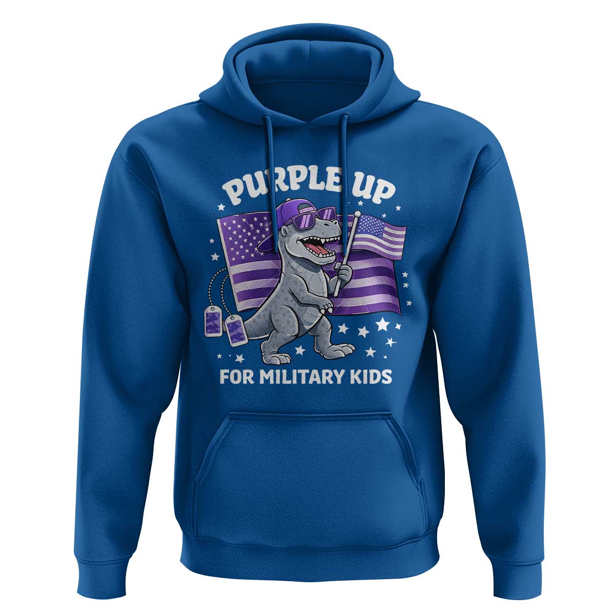 Dinosaur Military Kids Hoodie Purple Up For Military Child Month Patriotic USA Flag