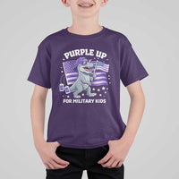 Dinosaur Military Kids T Shirt For Kid Purple Up For Military Child Month Patriotic USA Flag