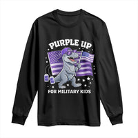 Dinosaur Military Kids Long Sleeve Shirt Purple Up For Military Child Month Patriotic USA Flag