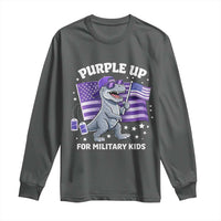 Dinosaur Military Kids Long Sleeve Shirt Purple Up For Military Child Month Patriotic USA Flag