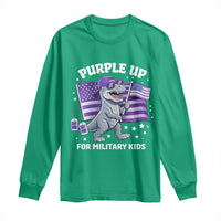 Dinosaur Military Kids Long Sleeve Shirt Purple Up For Military Child Month Patriotic USA Flag