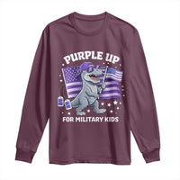 Dinosaur Military Kids Long Sleeve Shirt Purple Up For Military Child Month Patriotic USA Flag