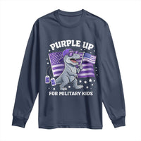 Dinosaur Military Kids Long Sleeve Shirt Purple Up For Military Child Month Patriotic USA Flag