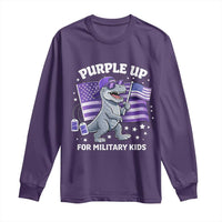 Dinosaur Military Kids Long Sleeve Shirt Purple Up For Military Child Month Patriotic USA Flag